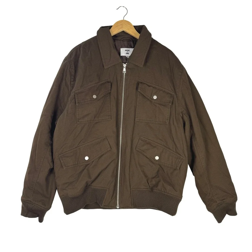 Mode of One Mens Multi Pocket Bomber Jacket Dark Walnut Brown XL 100194438MN
